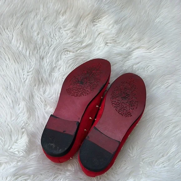 Red Suede Gold Bees Spike Studs Punk Rock Mens Loafers Flats Size 10 - Picture 6 of 8